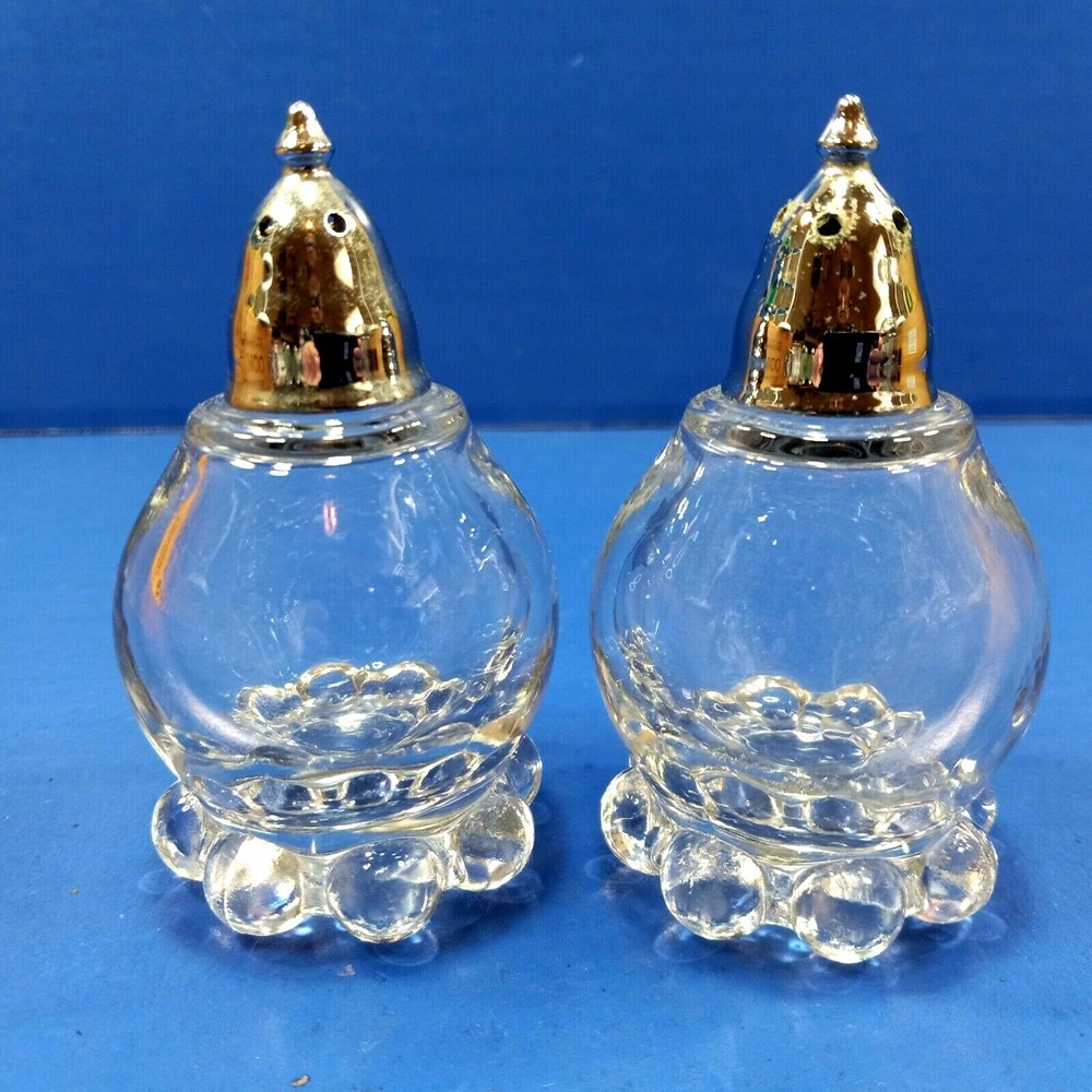 Imperial Candlewick Crystal Salt and Pepper Shakers Metal Lids Elegant Glass